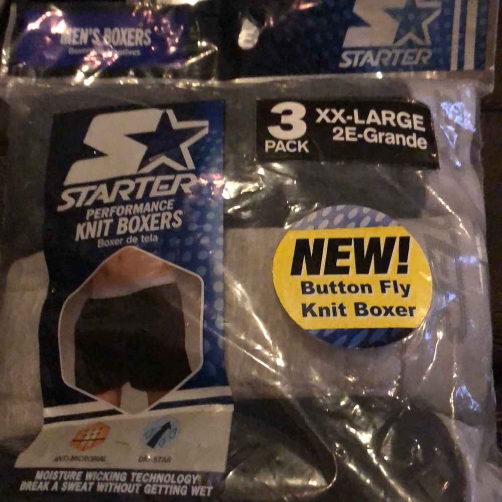 Boxers knit 3 pack mens new size XXL cotton waist 44-46” Starter button fly
